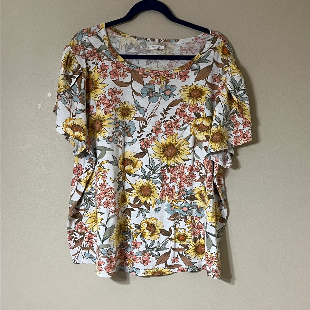 Maurices Floral Short Sleeve Tee - Yellow, Pink, Blue